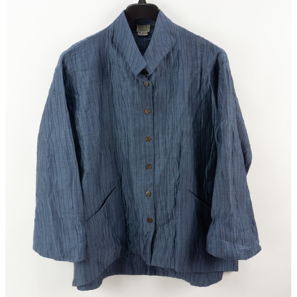 Neeru Kumar Quilted Lightweight High Neck Baby Blue Coat Jacket Women's XL Tunic